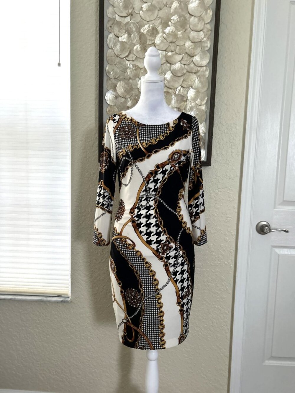 Vintage Cache Black & Gold Chain Midi Dress